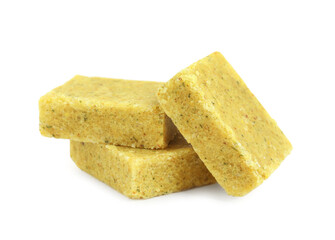 Bouillon cubes on white background. Broth concentrate