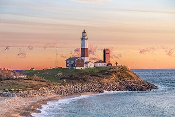 Montauk Point Light, Lighthouse, Long Island, New York, Suffolk County - obrazy, fototapety, plakaty