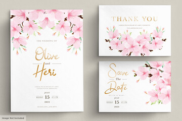 Fototapeta na wymiar watercolor cherry blossom invitation card template