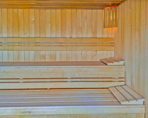 Interior of the empty new wooden sauna