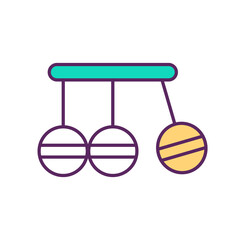 Newton cradle RGB color icon. Stress relieving. Magnetic balls. Momentum conservation after collision. Soothing motion. Swinging spheres. Equal and opposite reaction. Isolated vector illustration