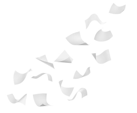 Foto de Blank sheets of paper flying on white background do Stock | Adobe  Stock