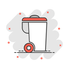 Trash bin garbage icon in comic style. Trash bucket vector cartoon illustration pictogram. Garbage basket business concept splash effect.