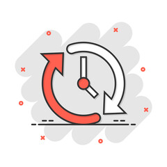 Clock countdown icon in comic style. Time chronometer vector cartoon illustration pictogram. Clock business concept splash effect.