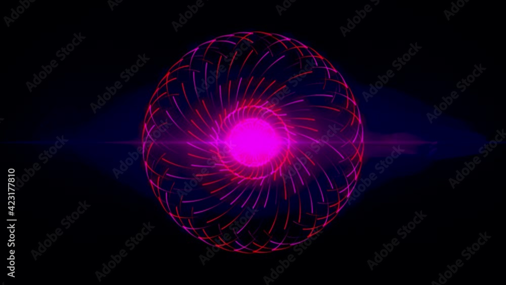 Poster abstract glowing and pulsating pink sphere consuming energy isolated on black background, seamless l