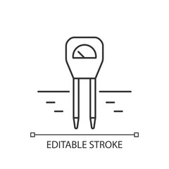 Soil moisture monitoring linear icon. Accurate measurement. Soil temperature sensor. Tensiometer. Thin line customizable illustration. Contour symbol. Vector isolated outline drawing. Editable stroke