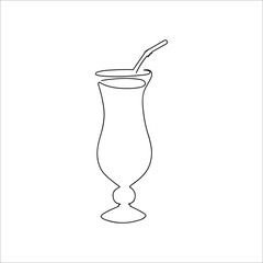 linear drawing of a cocktail glass with a straw. fashionable stylish linear art. summer refreshing drink drawn with a single line. Continuous one line drawing.