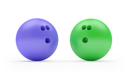 Purple and green bowling balls. 3d illustration 