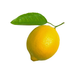 Lemon fruit with leaf isolated on white background including Clipping Path