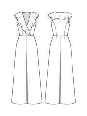 Fashion technical drawing sleeveless jumpsuit with flounce