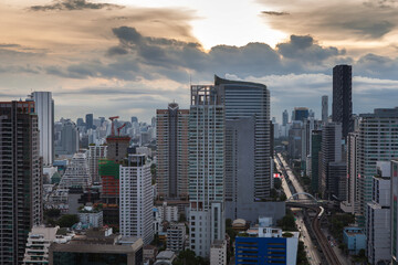 Fototapeta na wymiar Bangkok Cityscape, Business district with high building at sunset (Bangkok, Thailand)