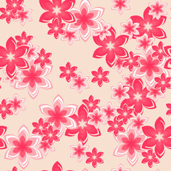 Warm color Geometric abstract retro flowers. Seamless pattern. Great for Spring or Summer fabric, scrap-booking, gift-wrap, wallpaper, tile, product design projects. Surface pattern design - Vector