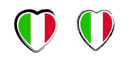 Slogan i love Italy with with the Colors of italy flag. Italian slogans. Love, heart romance icons. Funny vector best quotes signs for banner or card. Happy motivation and inspiration message concept.