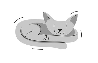 Cute cat sleeping vector illustration, domestic pet cartoon.
