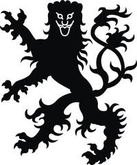 Heraldic lion vintage illustration. Black white silhouette