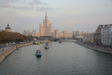 MOSCOW, RUSSIA - October 18 2018: Beautiful view from Zaryadye Park in the city center