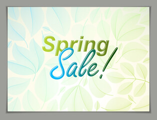 Spring leaves horizontal background, nature seasonal template for design banner, ticket, leaflet, card, poster with green and fresh floral elements. Sale, advertising poster, brochure or flyer design.