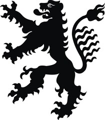 Heraldic lion vintage illustration. Black white silhouette