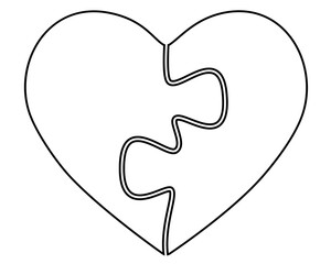Heart from two puzzles - vector linear picture for coloring - a symbol of two halves. Love and Monogamous traditional relationships between. Symbols for Valentine's Day. Outline.