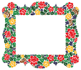 Floral frame made of leaves and flowers vector vintage design, decorative blank classic style border, luxury beautiful background, invitation or greeting card with place for text.