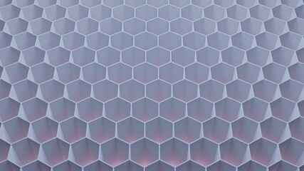 Abstract 3d background. Hexagon pattern render. Muted pink and blue color. Technology backdrop. Neutral cold warm texture. Futuristic Honeycomb illustration