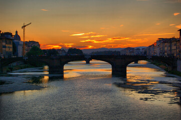 View of the main monuments and places of Florence (Italy). Ponte Vecchio (Vecchio Bridge).
