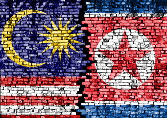 Sever diplomatic relations. North Korea flag. Malaysian flag