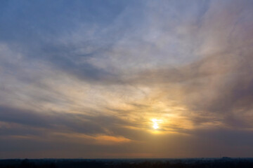 Gorgeous panorama early morning with lining cloud on the orange sky scenic of the strong sunrise