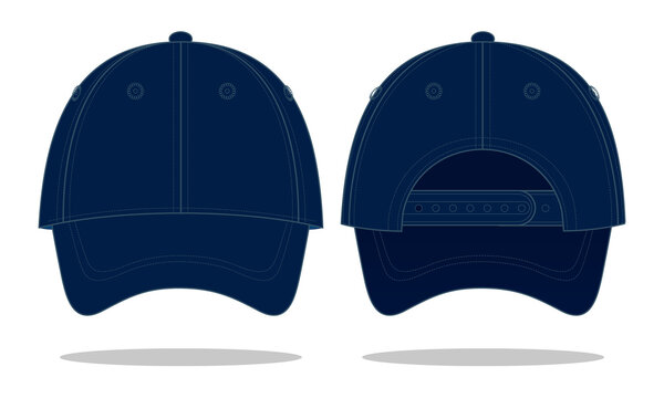 Navy blue baseball cap template with adjustable snap back closure vector on white background.
