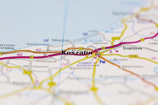 03-26-2021 Portsmouth, Hampshire, UK Koszalin and surrounding areas Shown on a Geography map or road map