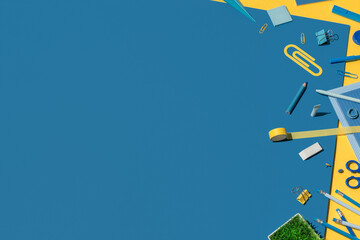 Creative, minimalistic, school or office background. Flat lay.	
