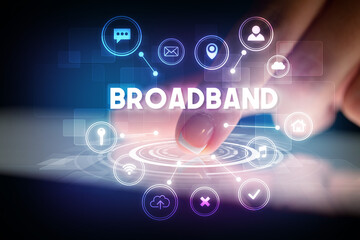 Finger touching tablet with web technology icons concept