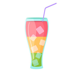 Vector illustration of a summer cocktail in cartoon style. Sweet bright striped drink with ice. Alcoholic drink. Isolated on white background
