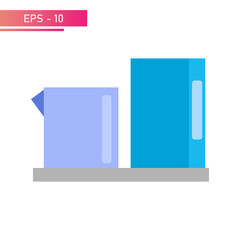 Washing powder in colored boxes is on the shelf. On a white background. Flat vector illustration.