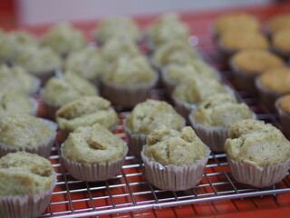 Buttery Banana Bread, Banana Cupcake, sweet food on the stainless grill