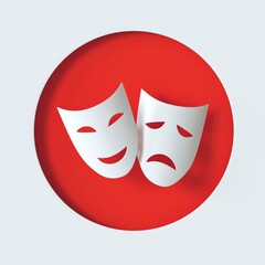 Comedy and tragedy theatrical masks symbol. Theater mask icon. 3d illustration - 423195225
