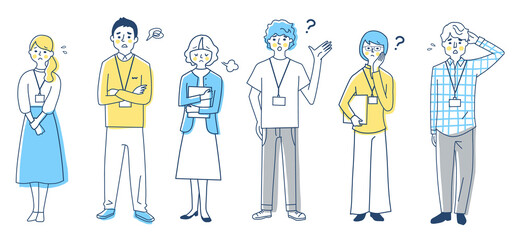 ビジネスパーソン　困った表情　男女6人全身　セット