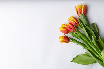 bouquet with yellow-red tulips on a white background