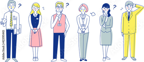 Fototapete ビジネスパーソン 困った表情 男女6人全身 セット Hisa Nishiya