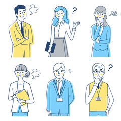 ビジネスパーソン　困った表情　男女6人上半身　セット