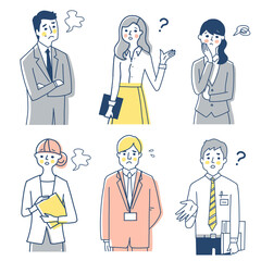 ビジネスパーソン　困った表情　男女6人上半身　セット