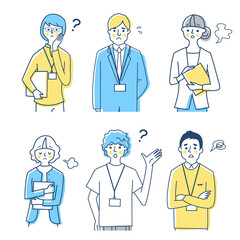 ビジネスパーソン　困った表情　男女6人上半身　セット