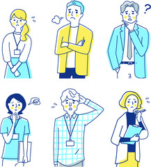 ビジネスパーソン　困った表情　男女6人上半身　セット