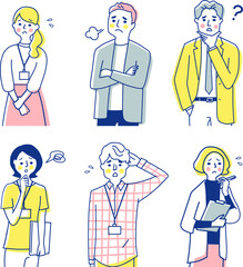 ビジネスパーソン　困った表情　男女6人上半身　セット