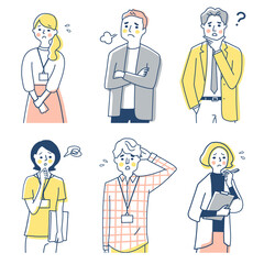 ビジネスパーソン　困った表情　男女6人上半身　セット