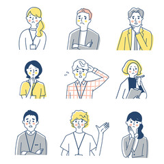 ビジネスパーソン　困った表情　男女6人上半身　セット