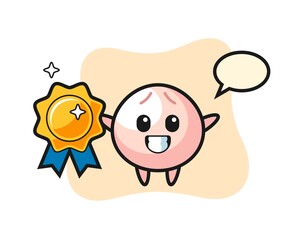 meat bun mascot illustration holding a golden badge