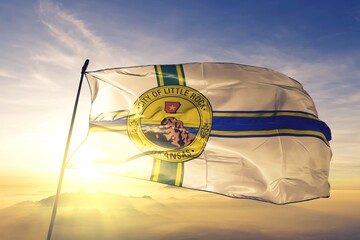 Little Rock of Arkansas of United States flag waving on the top