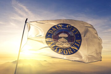 Daly of California of United States flag waving on the top
