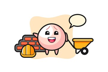 Cartoon character of meat bun as a builder